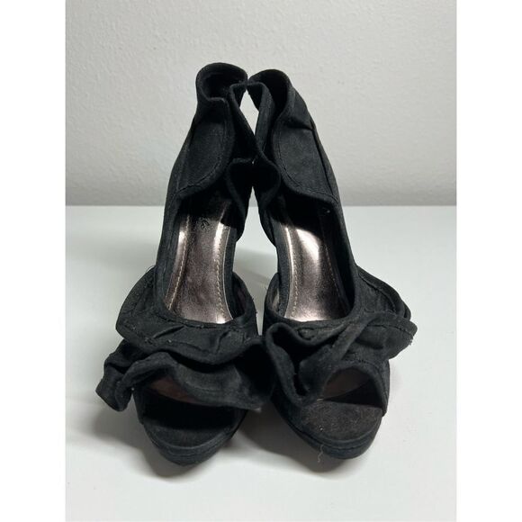 Herstyle Black Suede Peep Toe Stiletto Heels Size 9 - Picture 2 of 16